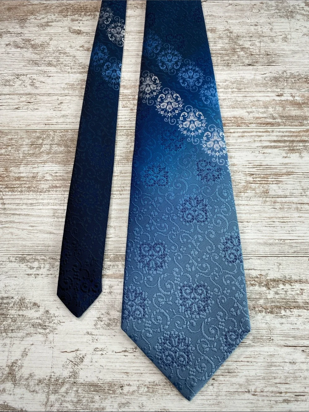 Blue Damask Tie Wide 4” Formal Wedding Prom Jacquard Designer Collection Regal
